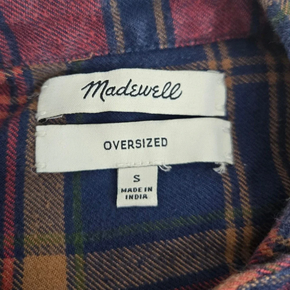 Madewell Oversized Ex-Boyfriend Flannel Shirt Plaid Red Navy Button Down Women S - Picture 2 of 10